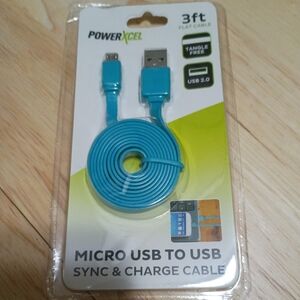 Blue Micro USB to USB Sync & Charge Cable